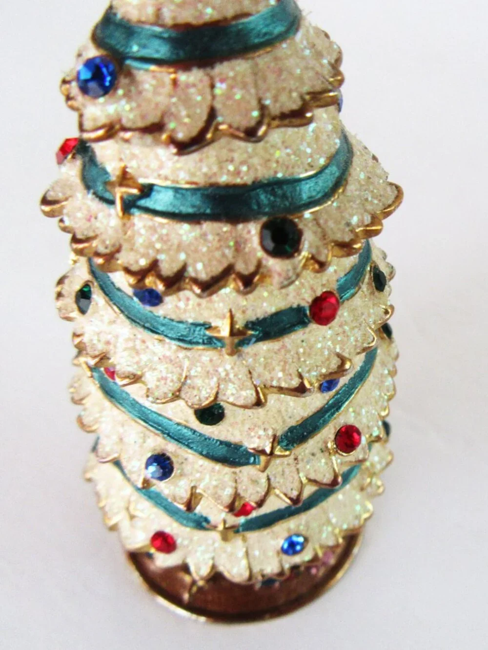 Ceramic Christmas Tree ring box  with rhinestones and glitter - gift box